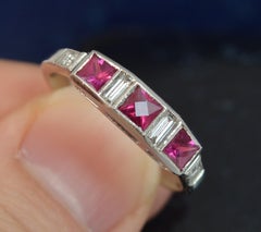 Art Deco Platinum French Cut Ruby and Diamond Stack Ring