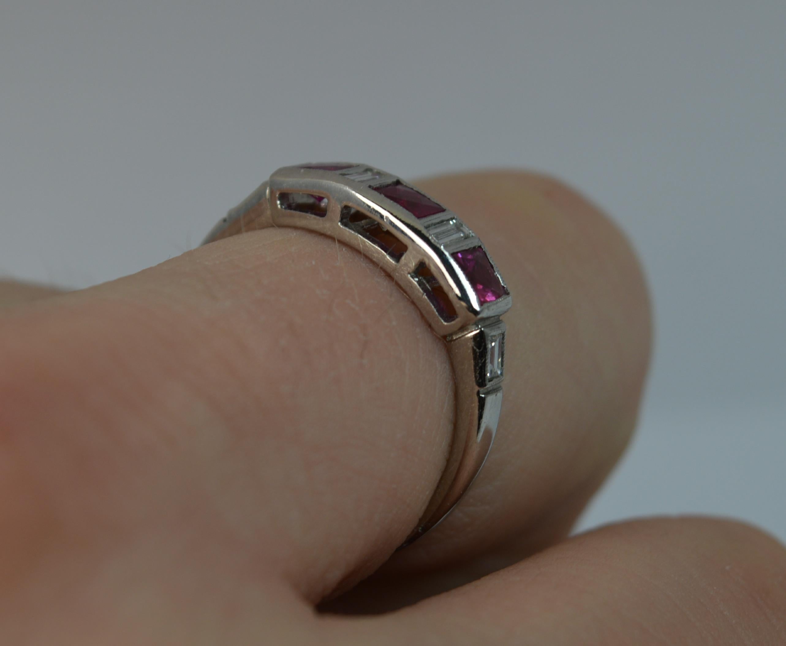 Art Deco Platinum French Cut Ruby and Diamond Stack Ring 1