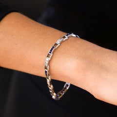 Art Deco Platinum French Cut Sapphire and Diamond Straight Line Bracelet