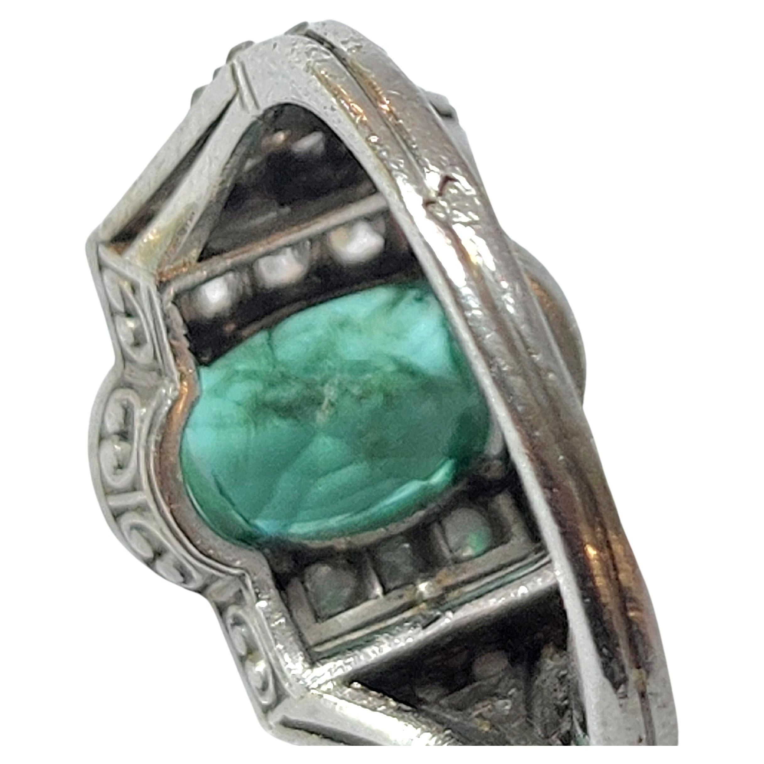 Art Deco Platinum French Emerald and Diamond Ring For Sale 4