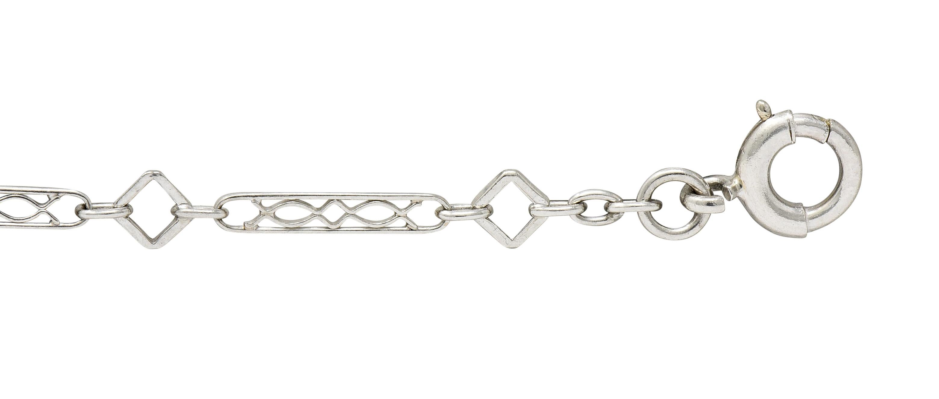 Art Deco Platinum Geometric Bar Link Chain Charm Bracelet 1