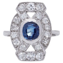 Art Deco Platinum geometric design sapphire and diamond ring