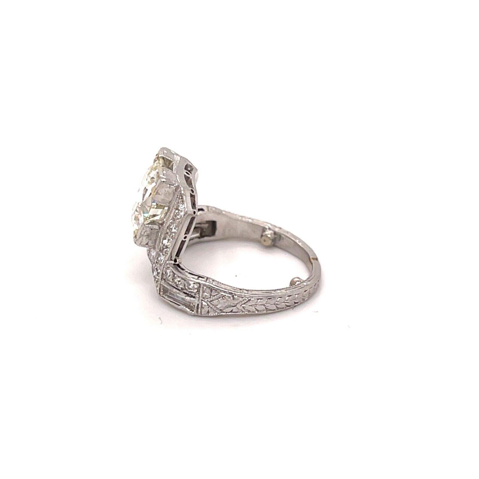 Round Cut Art Deco Platinum GIA 1.98CT Round Diamond W/ Single Cut & Baguette Diamond Ring