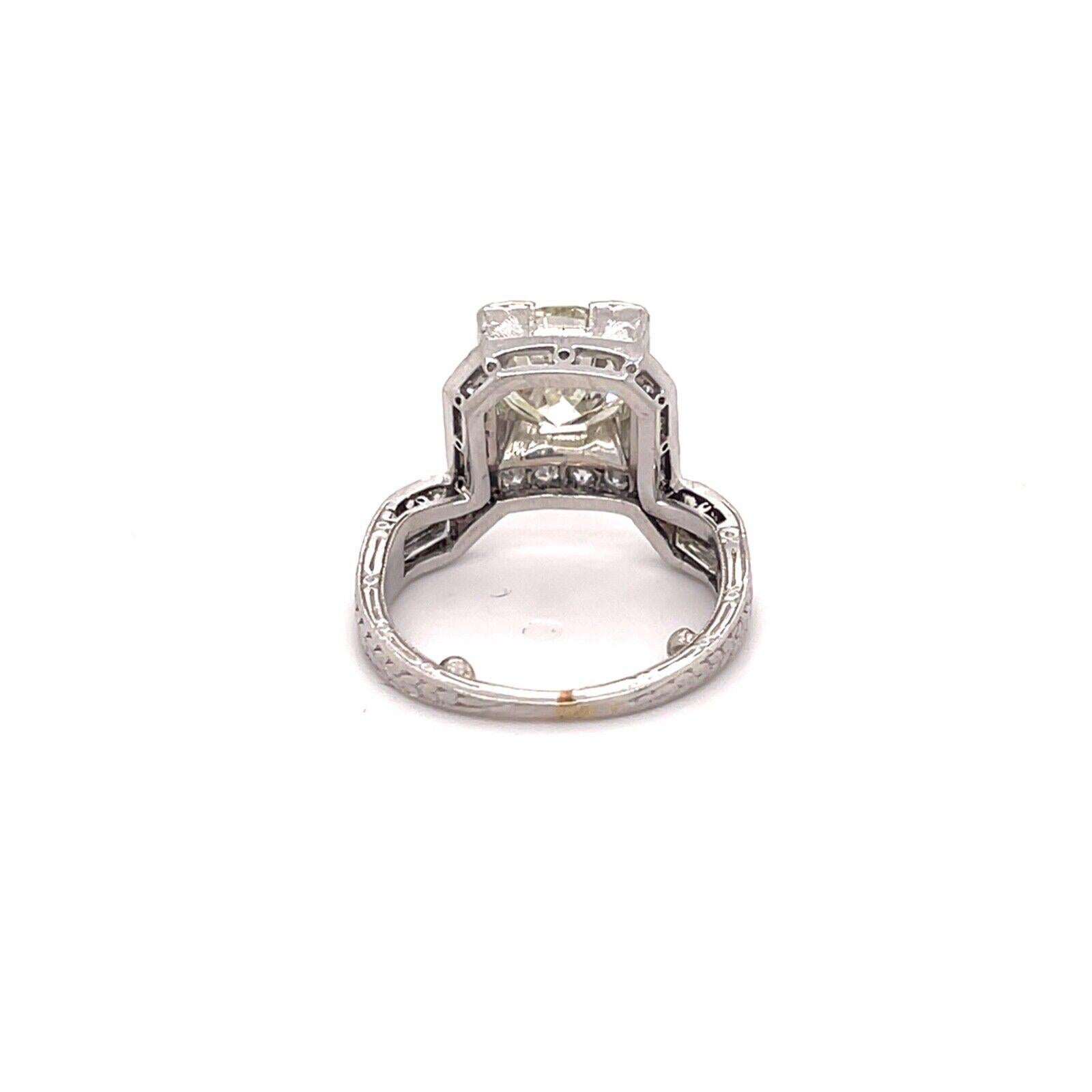 Art Deco Platinum GIA 1.98CT Round Diamond W/ Single Cut & Baguette Diamond Ring In Fair Condition In Montgomery, AL