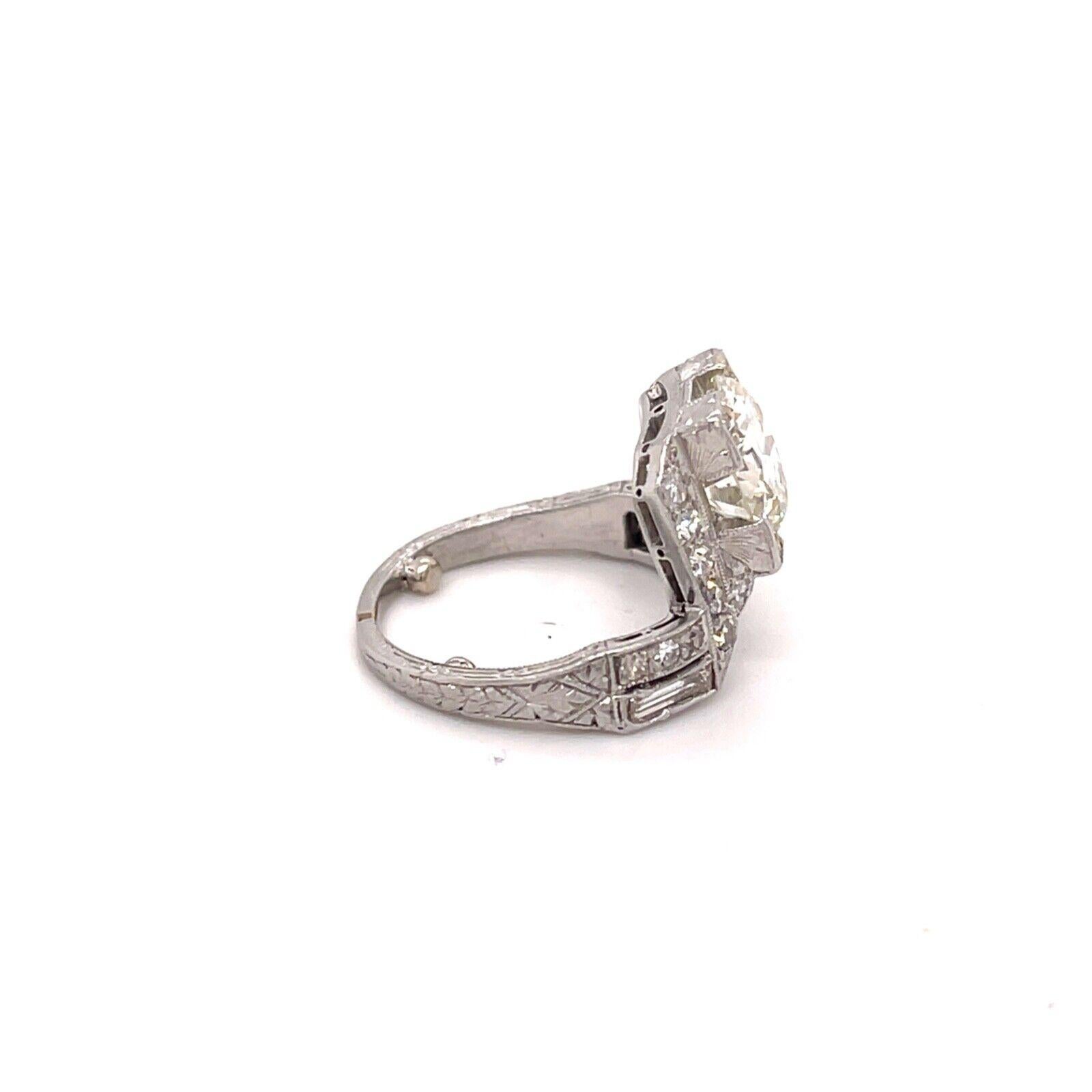 Women's Art Deco Platinum GIA 1.98CT Round Diamond W/ Single Cut & Baguette Diamond Ring