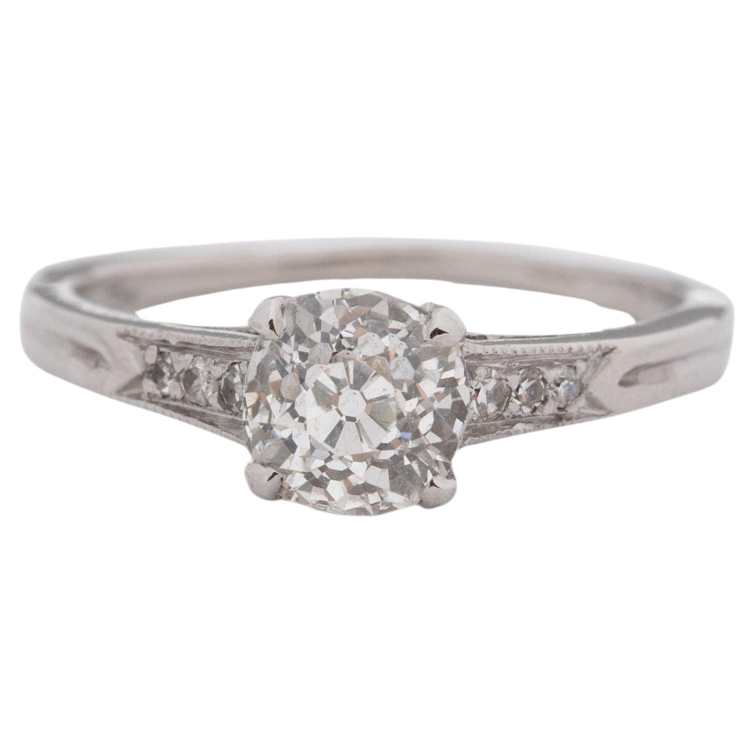 Art Deco Platinum GIA .96 Carat Antique Cushion Diamond Engagement Ring For Sale