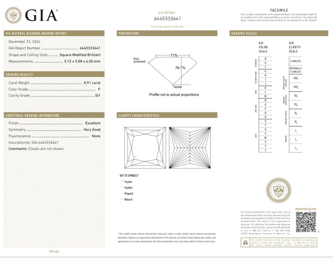 Art Deco Platinum GIA Certified 1.17 Carat Princess Cut Diamond Engagement Ring For Sale 5
