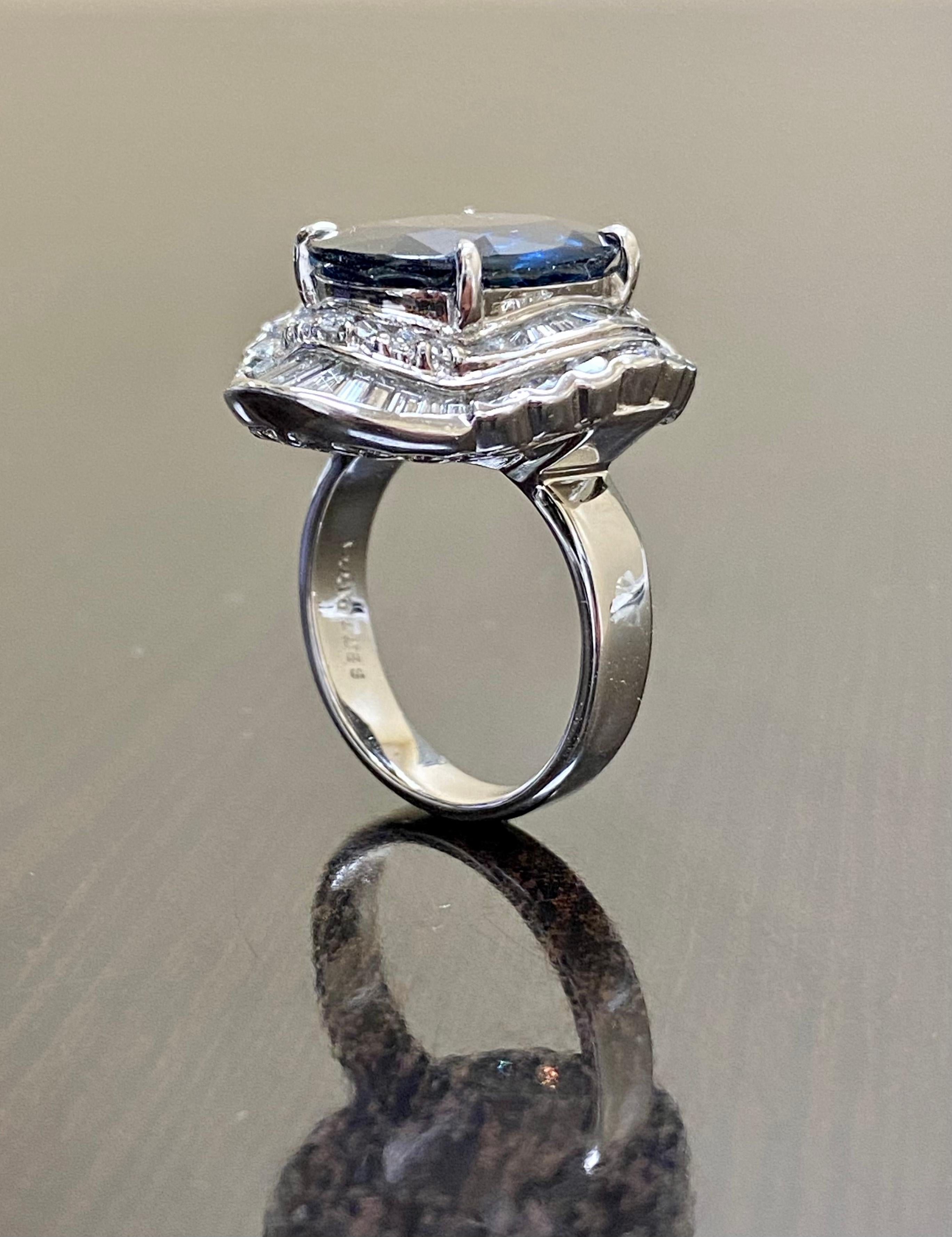 Art Deco Platinum GIA Certified 8.77 Carat Oval Blue Sapphire Ring In New Condition For Sale In Los Angeles, CA