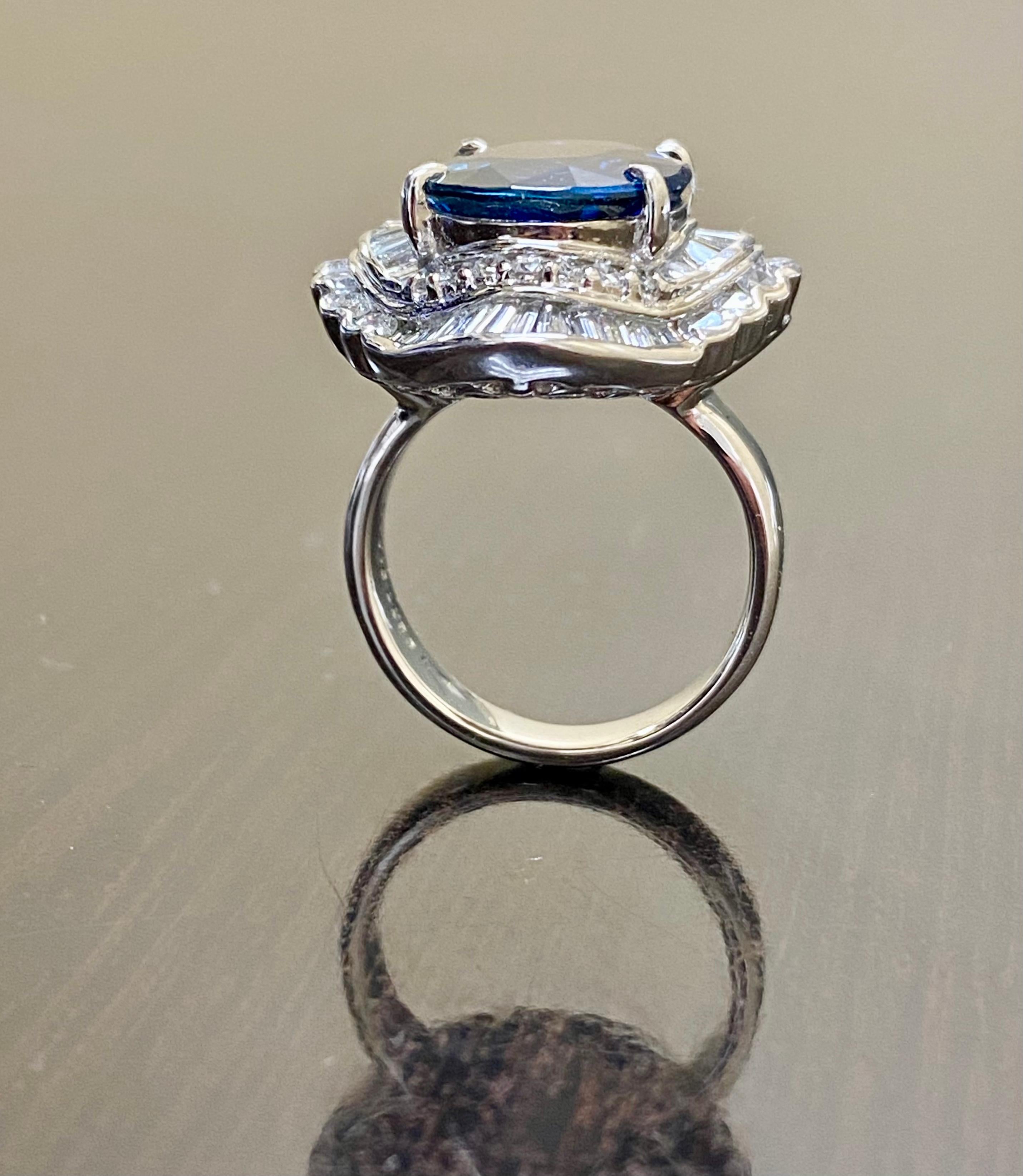 Oval Cut Art Deco Platinum GIA Certified 8.77 Carat Oval Blue Sapphire Ring For Sale