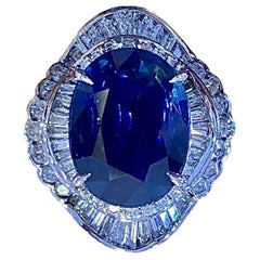 Art Deco Platinum GIA Certified 8.77 Carat Oval Blue Sapphire Ring