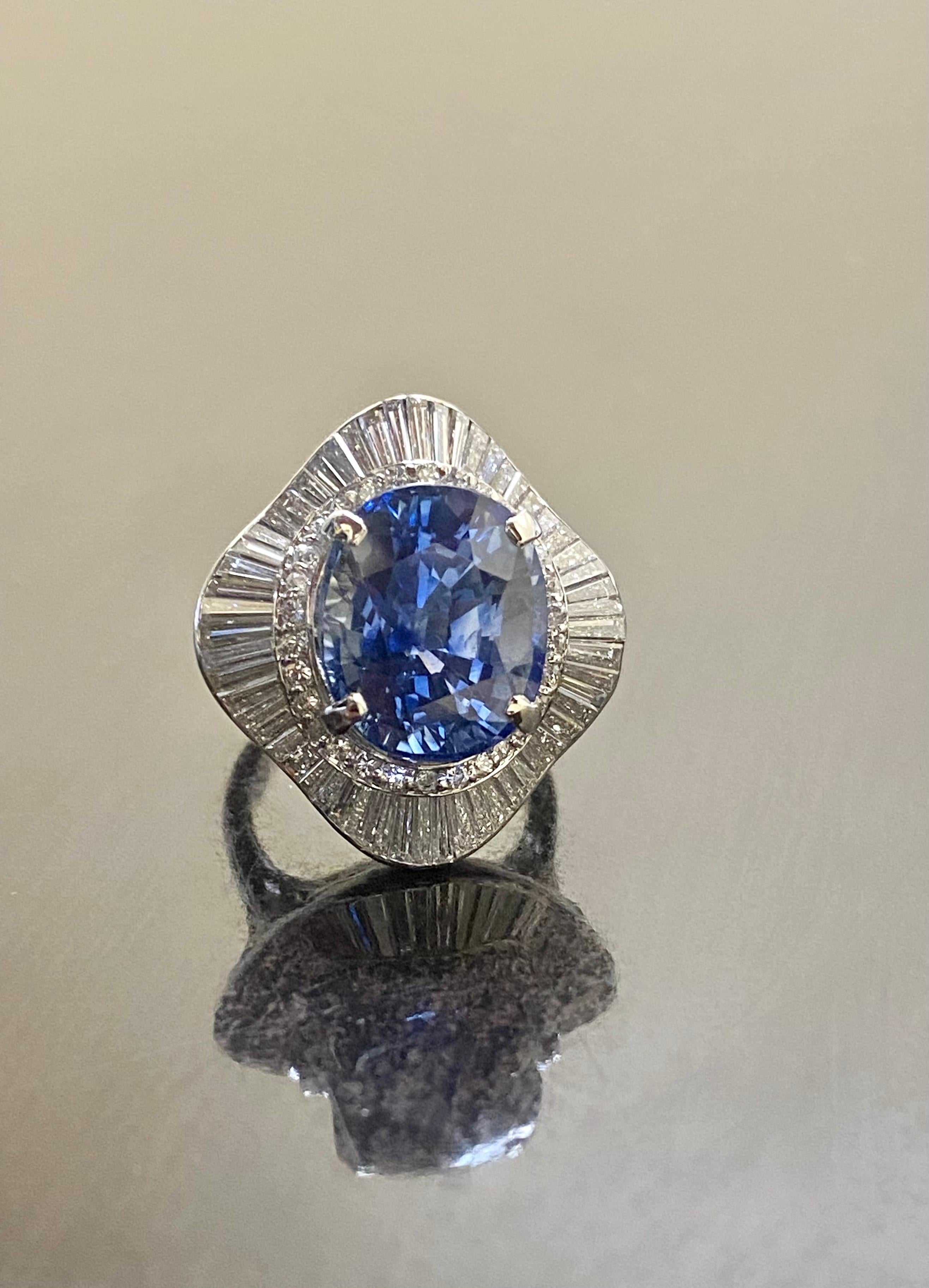 Art Deco Platinum GIA Certified Oval 10.47 Carat Blue Sapphire Ring For Sale 7