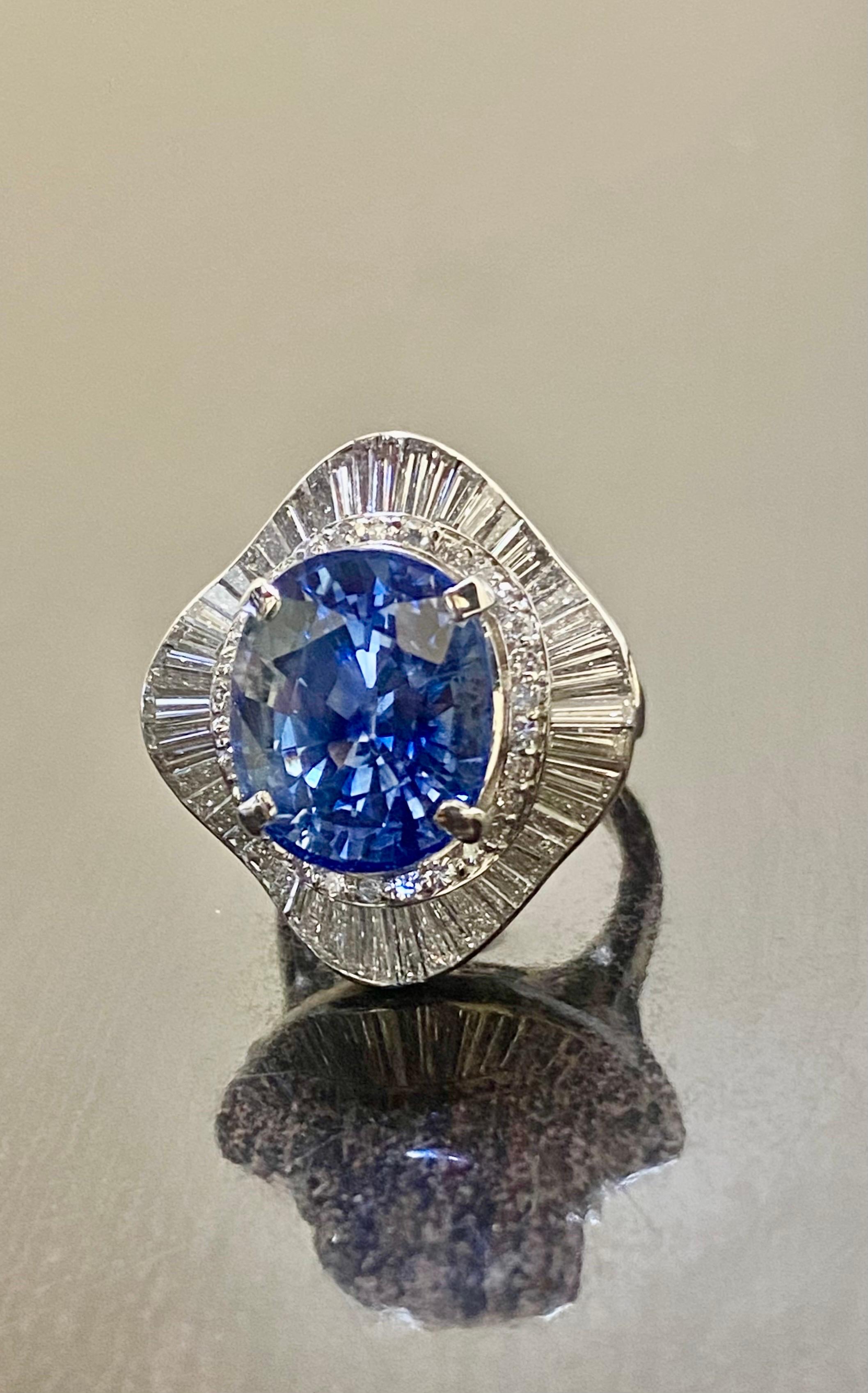 Art Deco Platinum GIA Certified Oval 10.47 Carat Blue Sapphire Ring For Sale 8