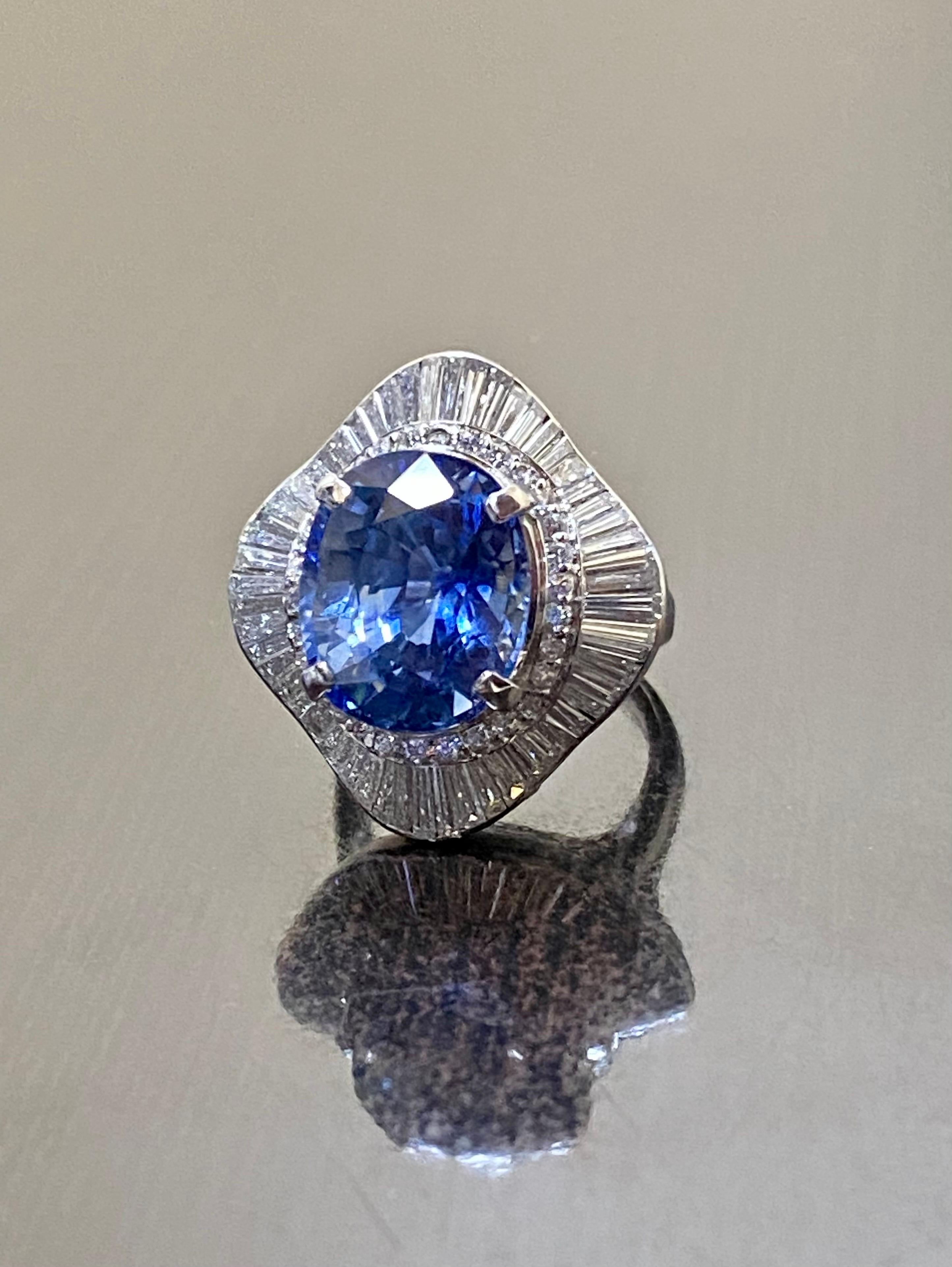 Oval Cut Art Deco Platinum GIA Certified Oval 10.47 Carat Blue Sapphire Ring For Sale