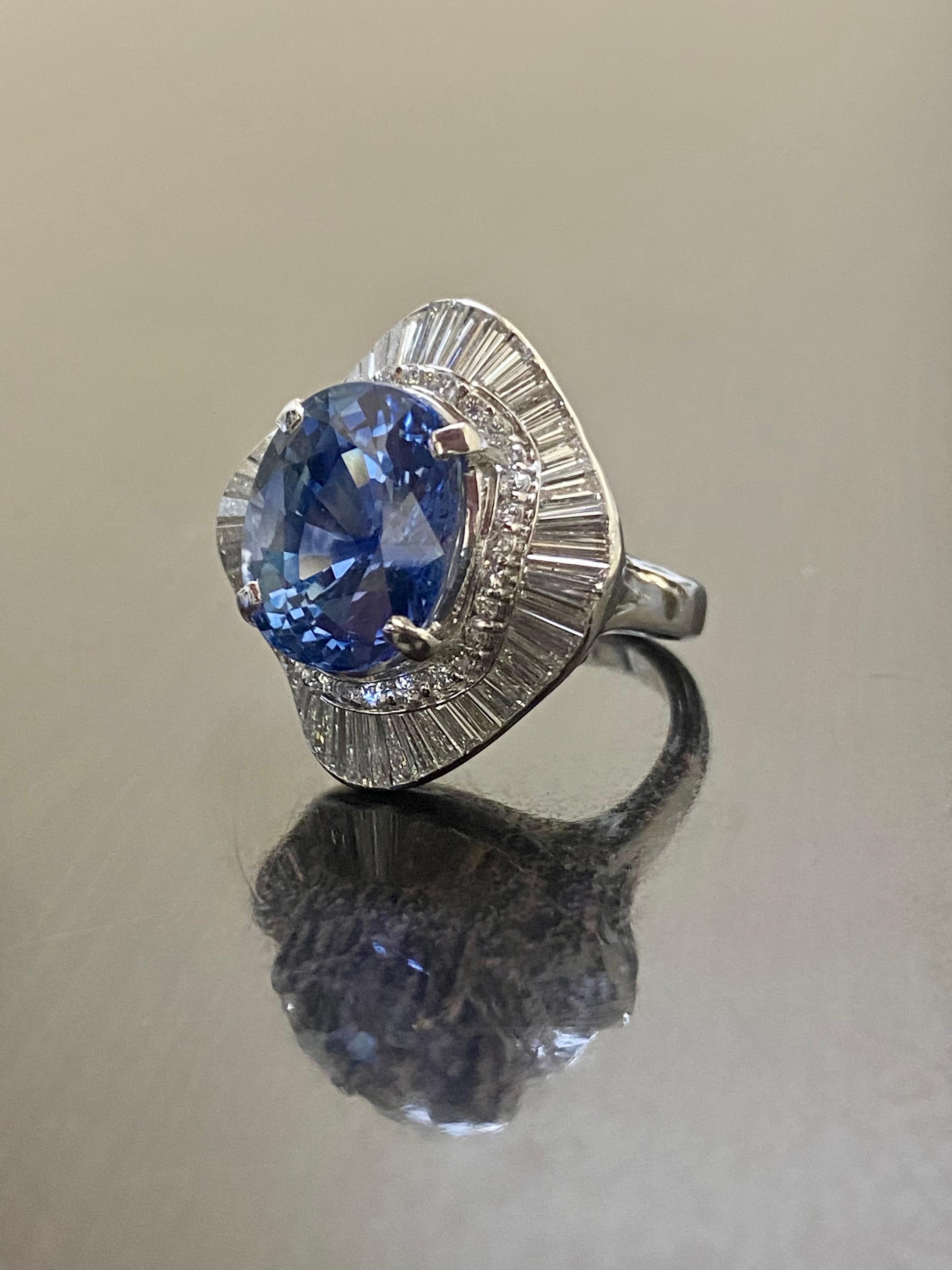 Women's Art Deco Platinum GIA Certified Oval 10.47 Carat Blue Sapphire Ring For Sale