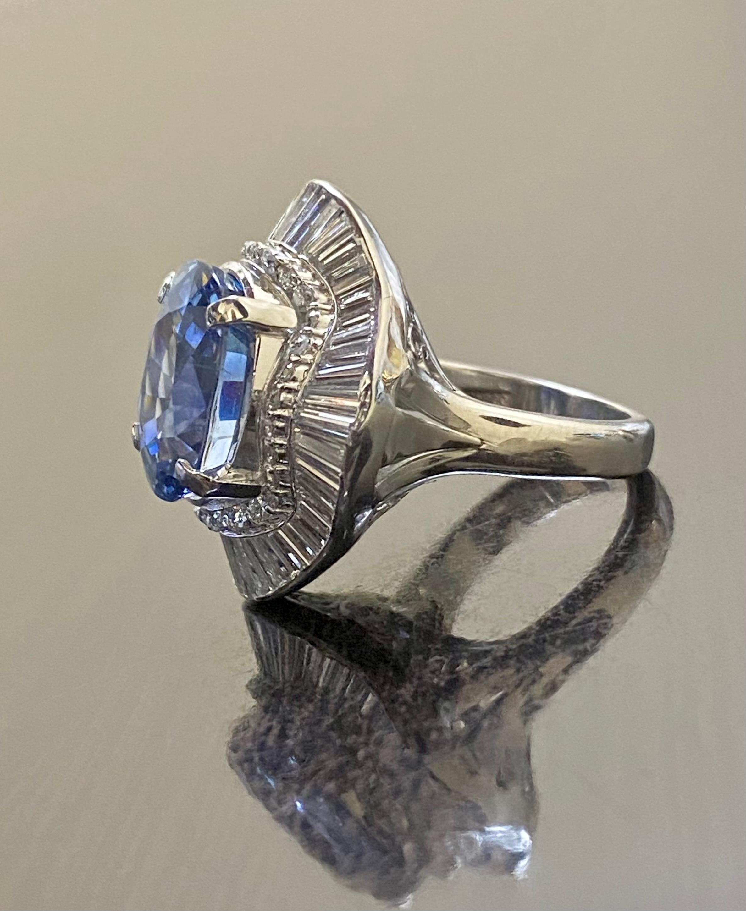 Art Deco Platinum GIA Certified Oval 10.47 Carat Blue Sapphire Ring For Sale 2