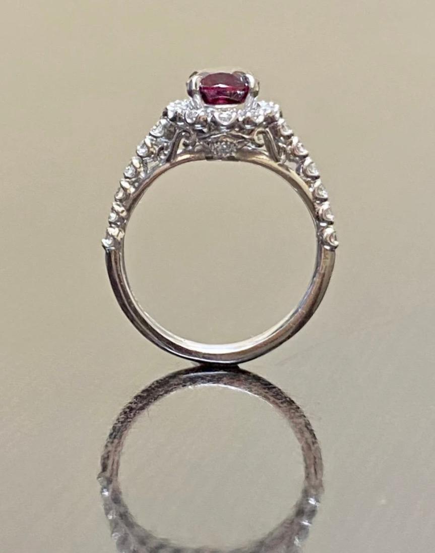 Art Deco Platinum GIA Certified Oval Ruby Halo Diamond Engagement Ring For Sale 6