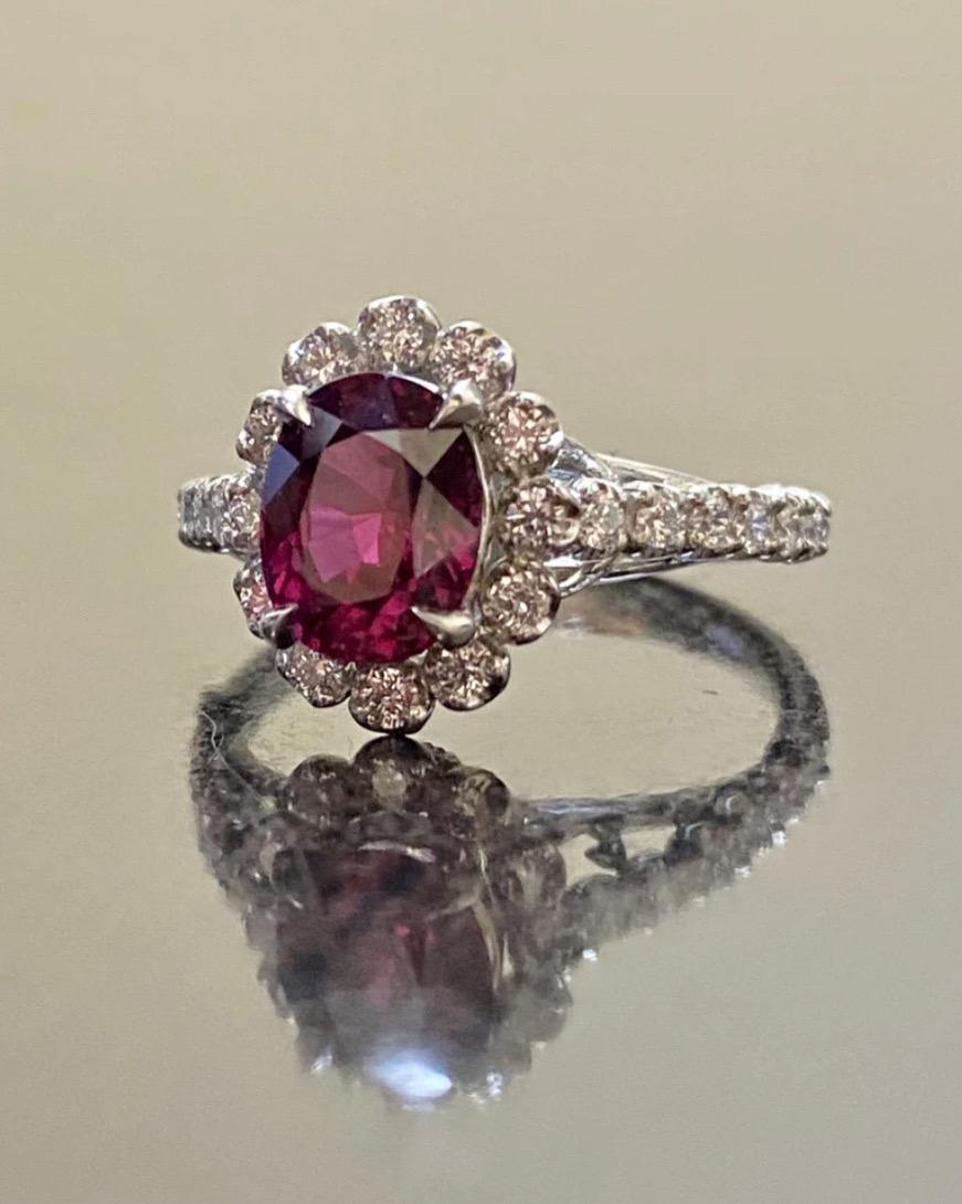 Art Deco Platinum GIA Certified Oval Ruby Halo Diamond Engagement Ring For Sale 7