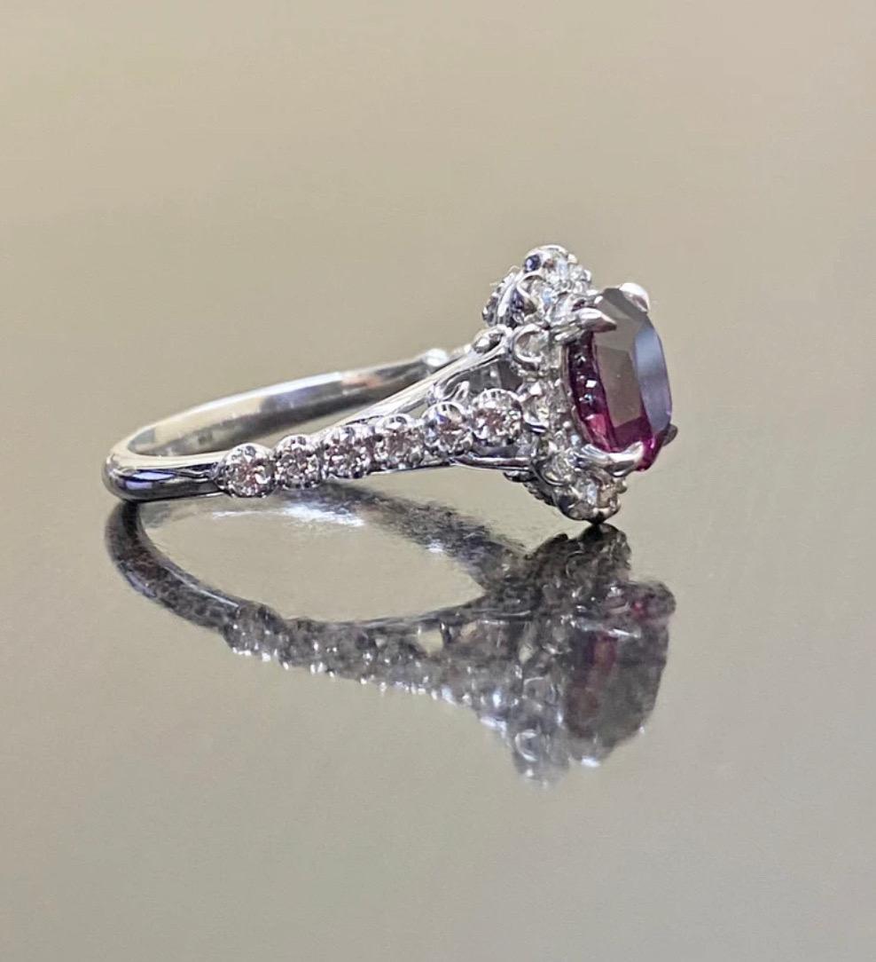 Art Deco Platinum GIA Certified Oval Ruby Halo Diamond Engagement Ring For Sale 1