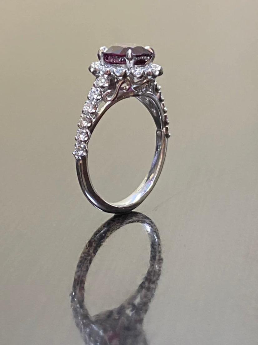 Art Deco Platinum GIA Certified Oval Ruby Halo Diamond Engagement Ring For Sale 2