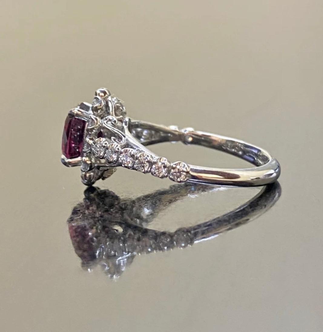 Art Deco Platinum GIA Certified Oval Ruby Halo Diamond Engagement Ring For Sale 4