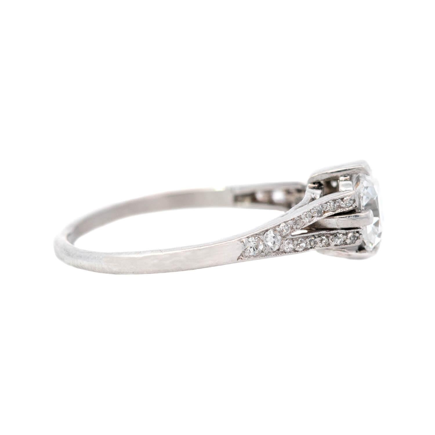 Anillo de compromiso de diamantes Art Déco en platino GIA 1,13 ct Art Decó en venta