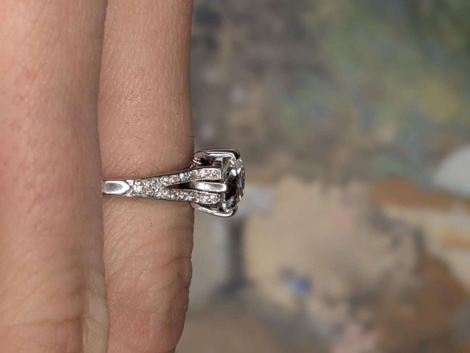 Art Deco Platin GIA Diamant Verlobungsring 1,13 Karat im Angebot 1