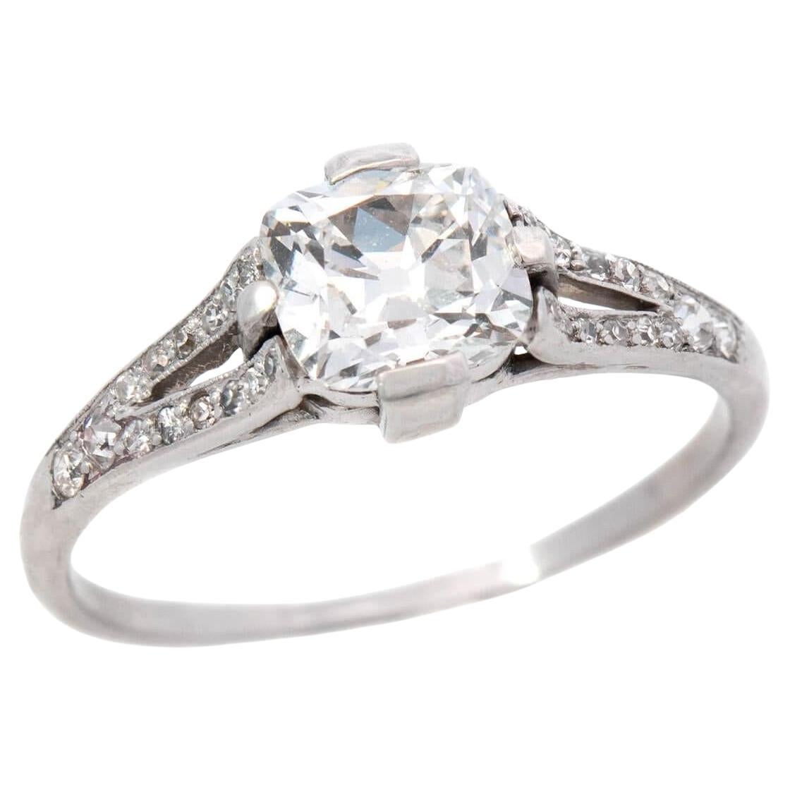 Art Deco Platinum GIA Diamond Engagement Ring 1.13ct