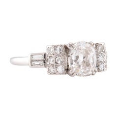 Art Deco Platinum GIA Diamond Engagement Ring 1.54ct