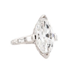Art Deco Platinum GIA Marquise Diamond Engagement Ring 3.34ct