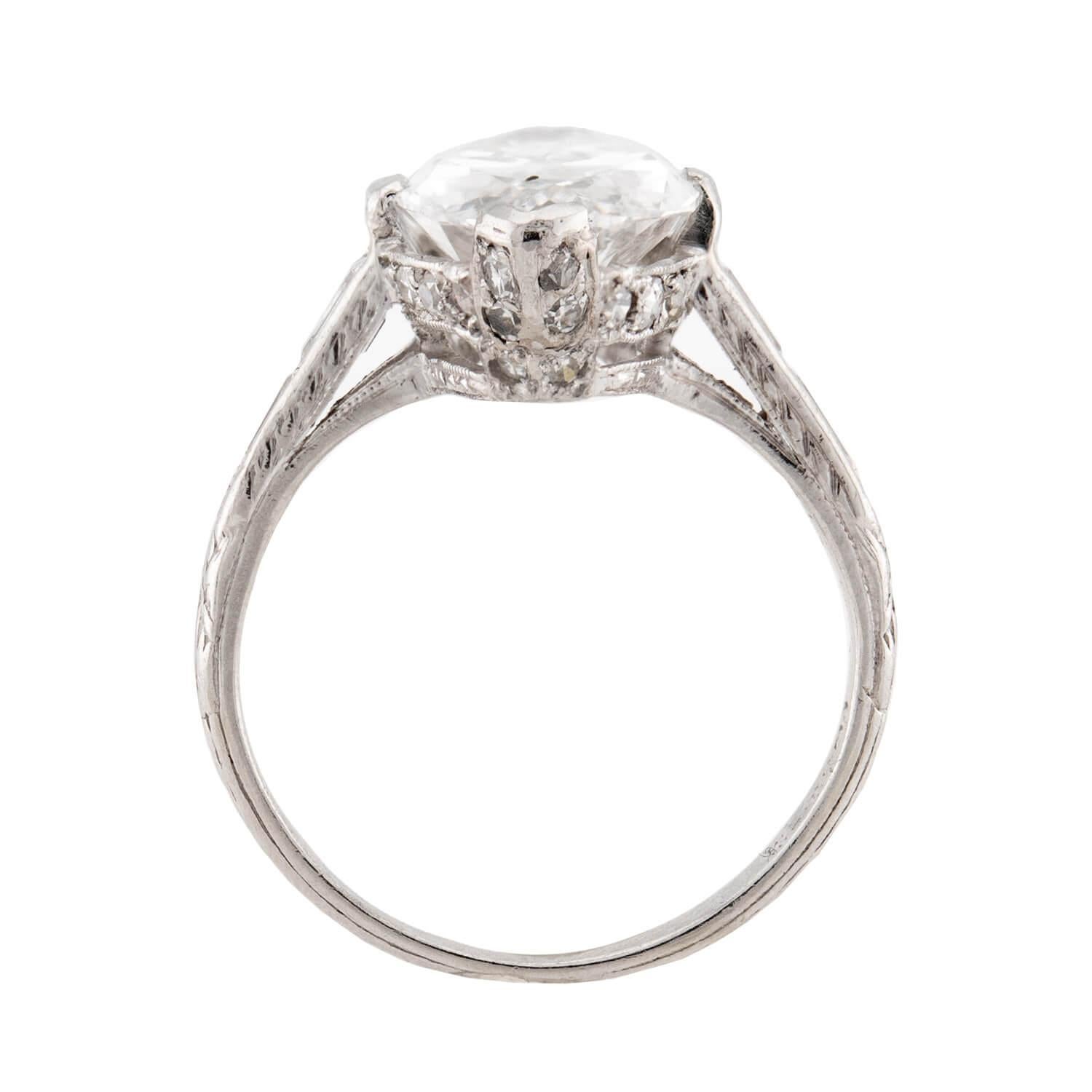 Bague de fiançailles Art déco en platine GIA avec diamant marquise 3,34ct Bon état - En vente à Narberth, PA