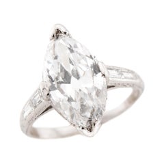 Anello di fidanzamento Art Deco in platino GIA con diamante marquise 3,34ct