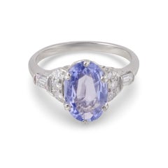 Art Deco Platin GIA Saphir & Diamant Ring