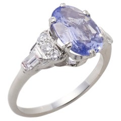 Art Deco Platin GIA Saphir & Diamant Ring