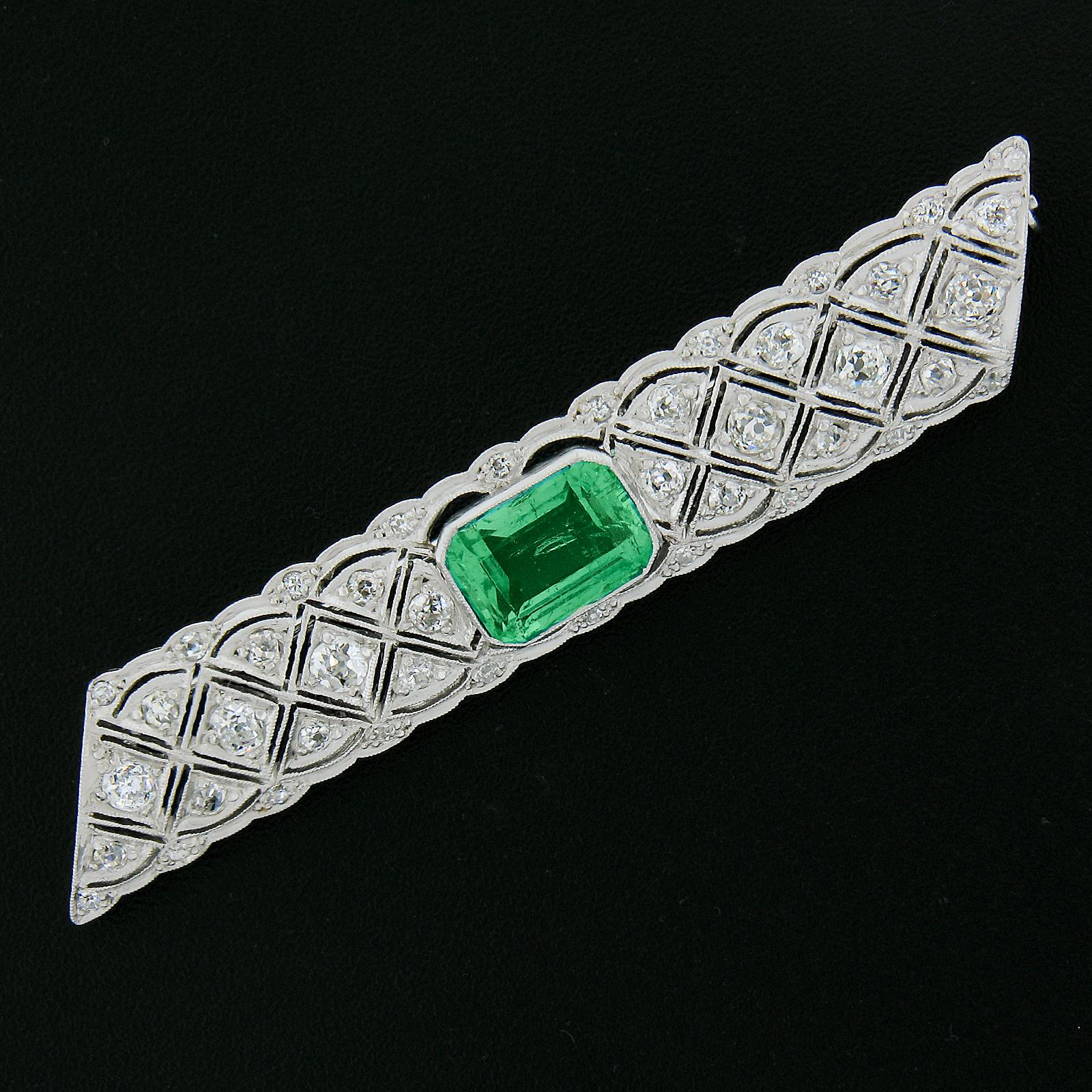 --Stone(s):--
(1) Natural Genuine Emerald - Minor Oil - Elongated Cut - Milgrain Bezel Set - Bright Vibrant Green Color - 2.40ct (approx. based on certifiaction) ** See Certification Details Below for Complete Info **
(41) Natural Genuine Diamonds -