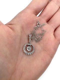 Art Deco Platinum Gold Diamond Drop Pendant Necklace