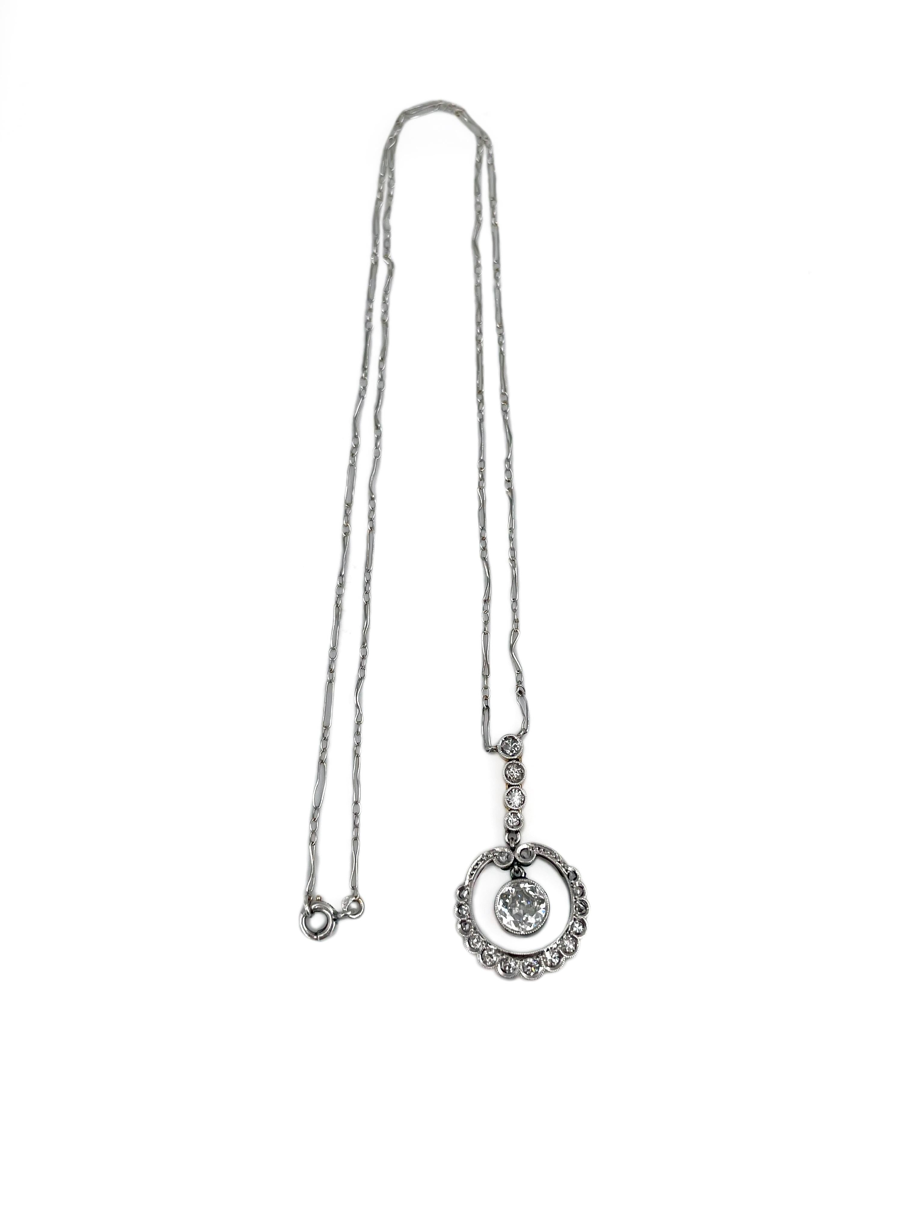 Art Déco Collana Art Deco in platino e oro con ciondolo a goccia in diamante in vendita