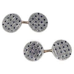 Art Deco Platinum Gold Onyx and Diamond Cufflinks