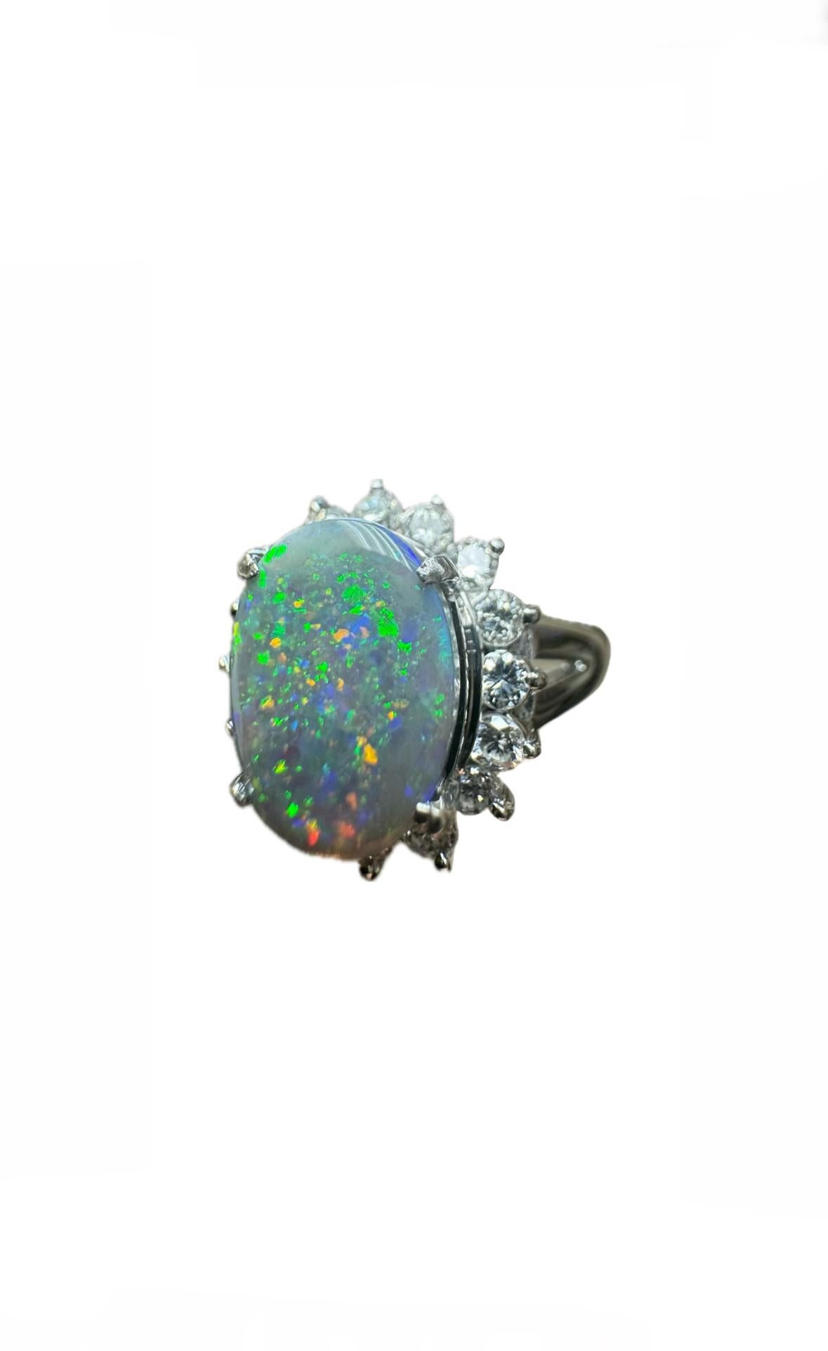 Oval Cut Art Deco Platinum Halo Diamond Oval Black Opal Engagement Ring For Sale