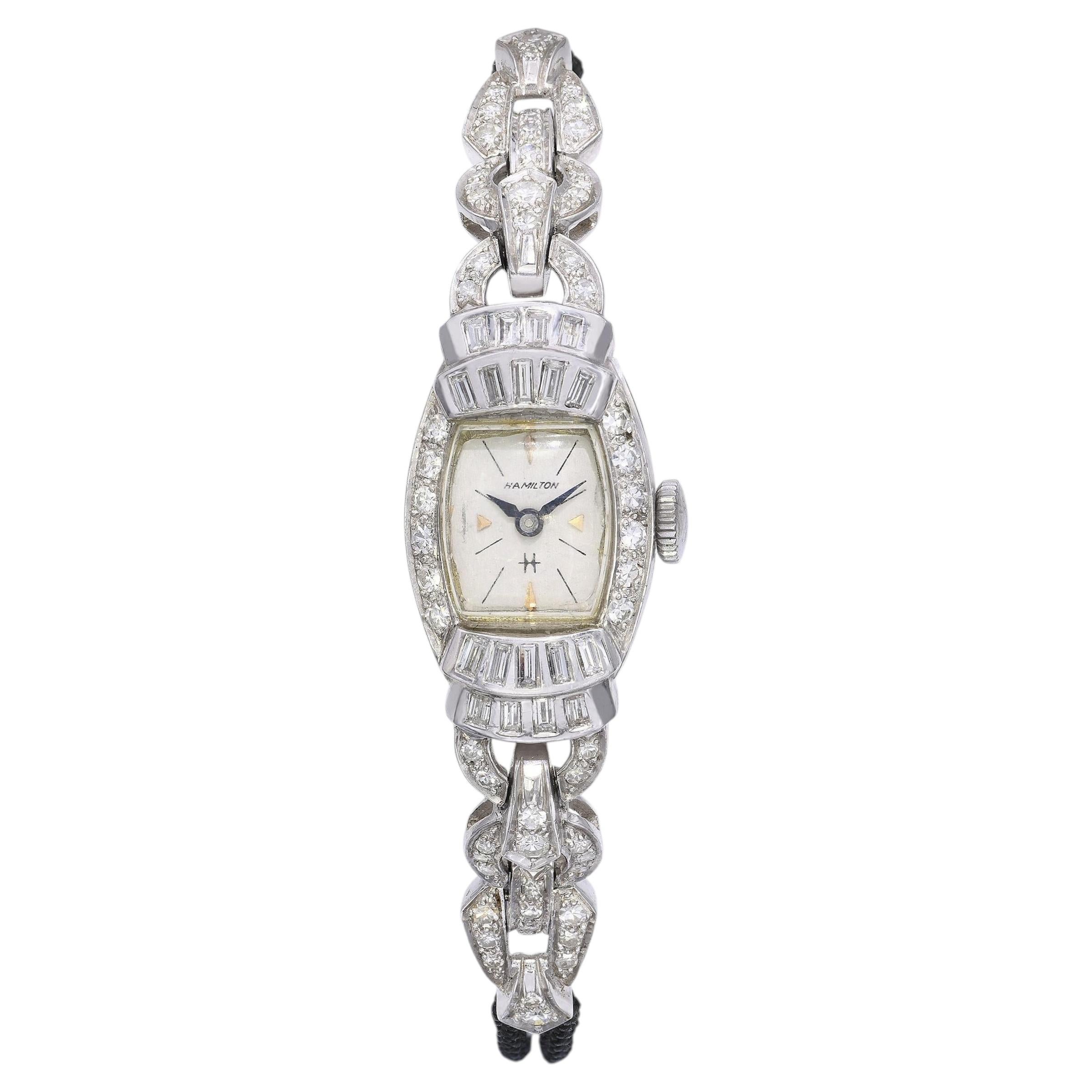 Art Deco Platinum Hamilton 1.08tcw Diamond Women's Cocktail Watch