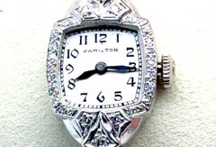 Orologio da polso da donna Hamilton in platino Art Deco 1ct Mined Diamond Originale 1937