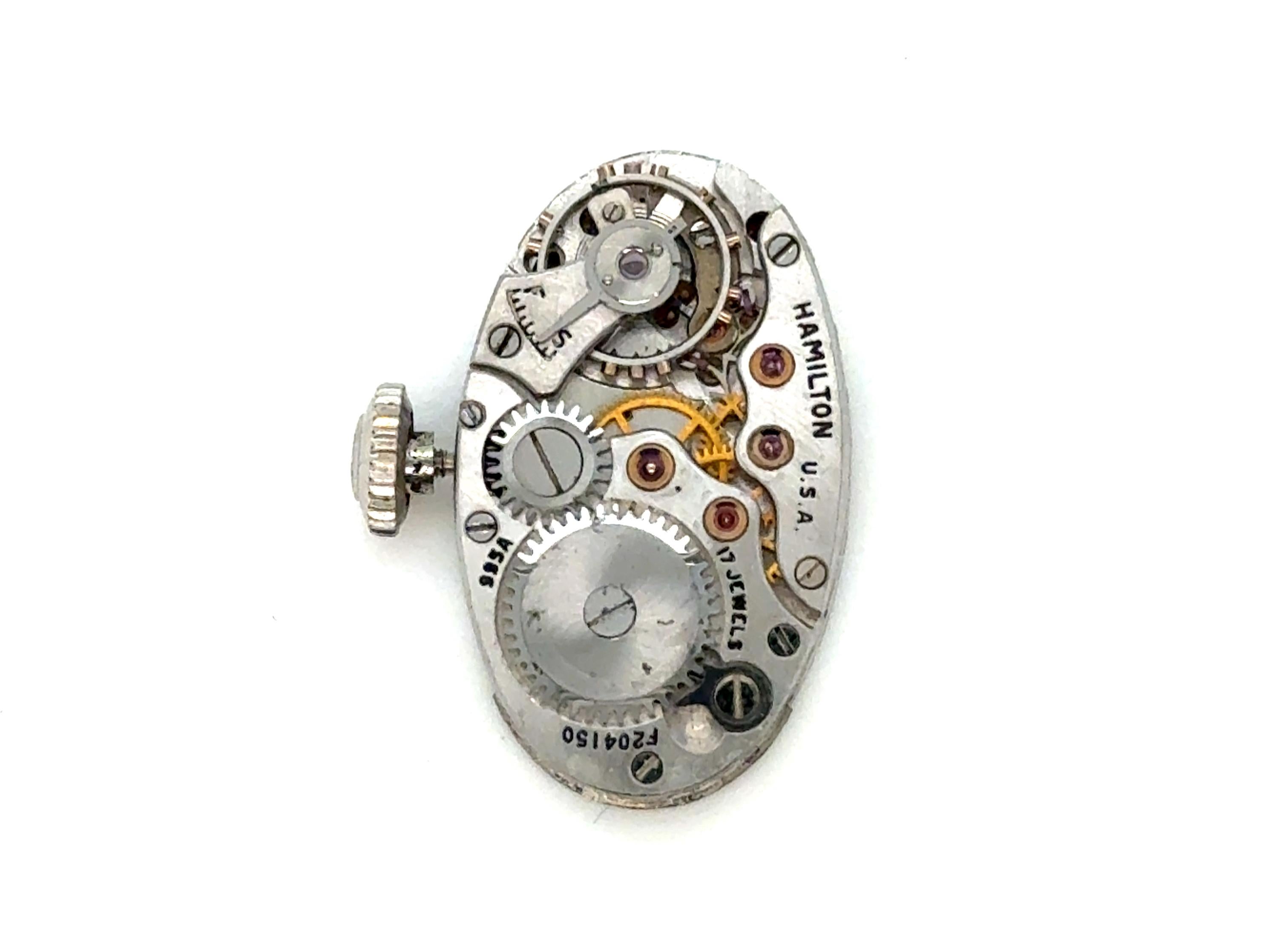 Art Deco Platinum Hamilton Ladies Wrist Watch 1ct Mined Diamond Original 1937 en vente 2