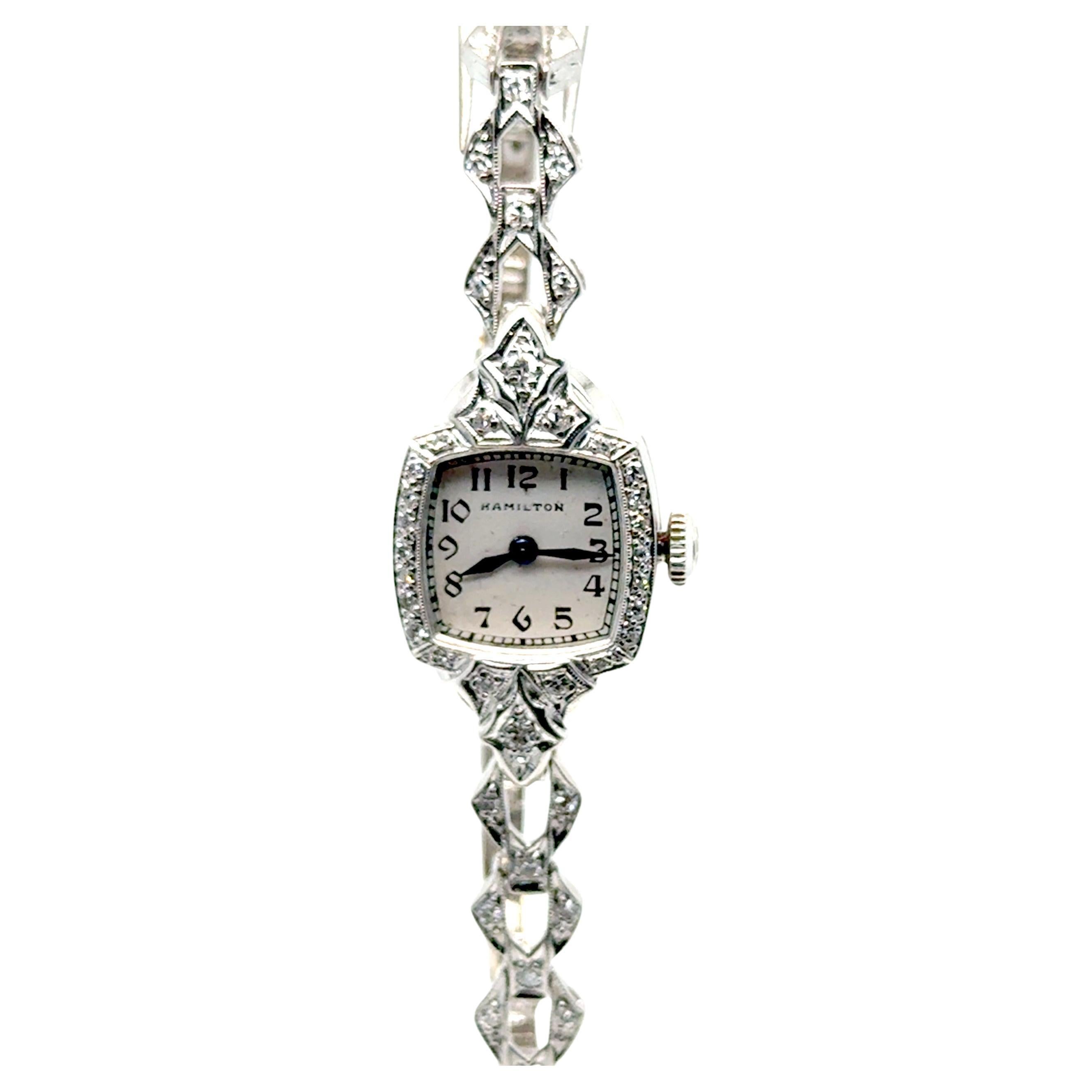 Art Deco Platinum Hamilton Ladies Wrist Watch 1ct Mined Diamond Original 1937