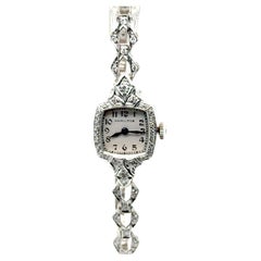 Art Deco Platinum Hamilton Ladies Wrist Watch 1ct Mined Diamond Original 1937