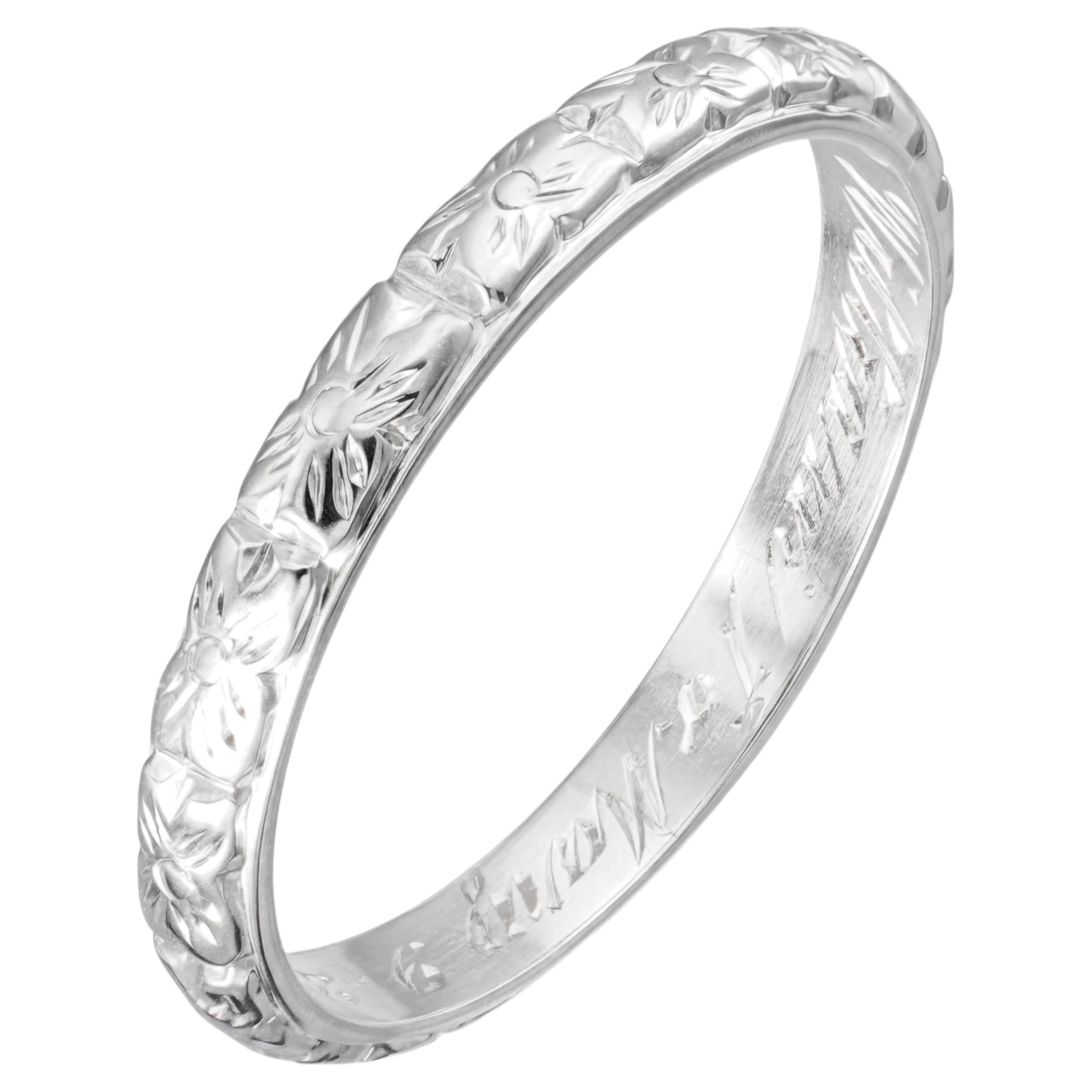 Art Deco Platinum Hand Engraved Wedding Band
