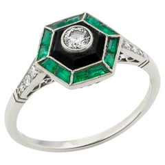 Art Deco Platinum Hexagon-Shaped Ring Set