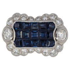 Art Deco Platinum Invisible-Set Sapphire & Diamond Ring
