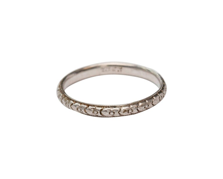 Art Deco Platinum Iridium Floral Design Carved Wedding