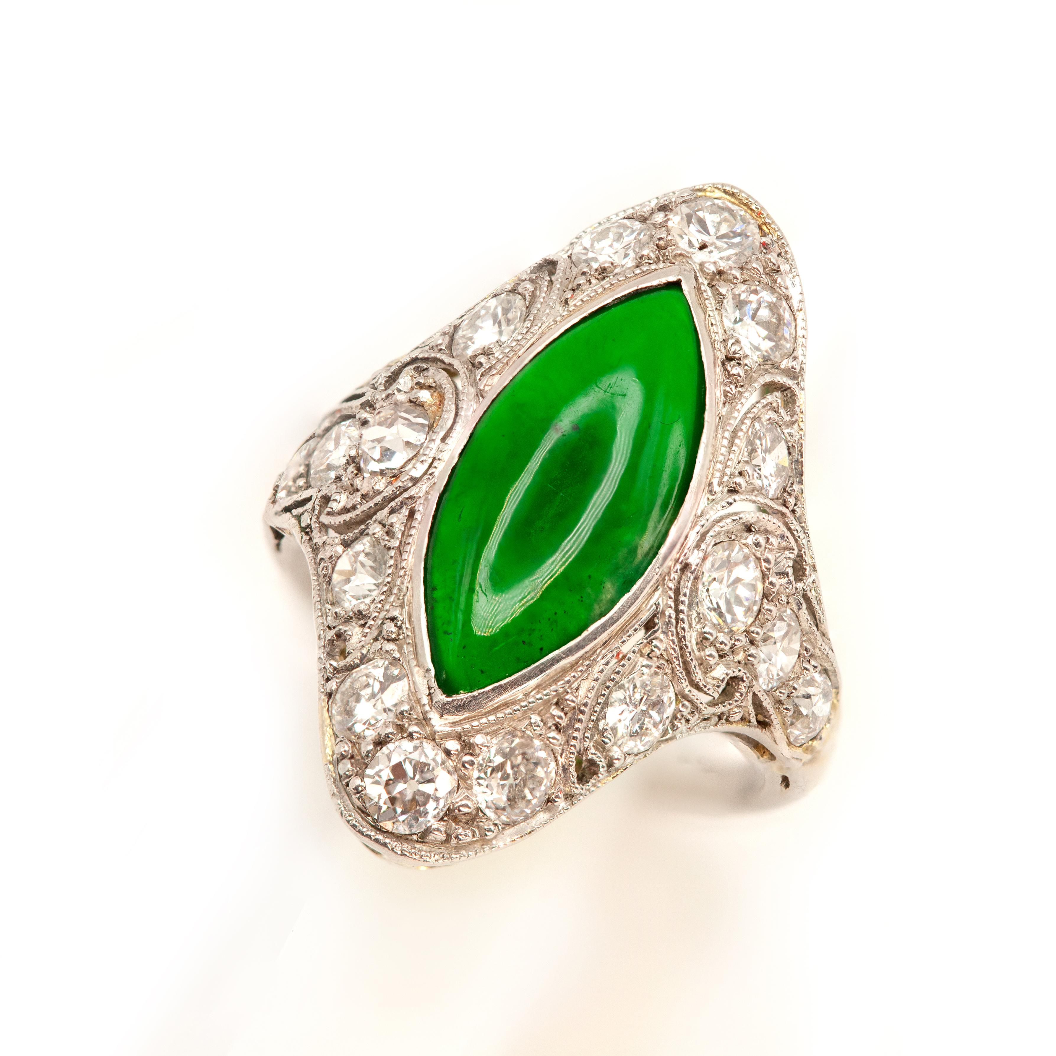 Art Deco Platinum Jade and Diamond Ring, circa 1920s For Sale 8