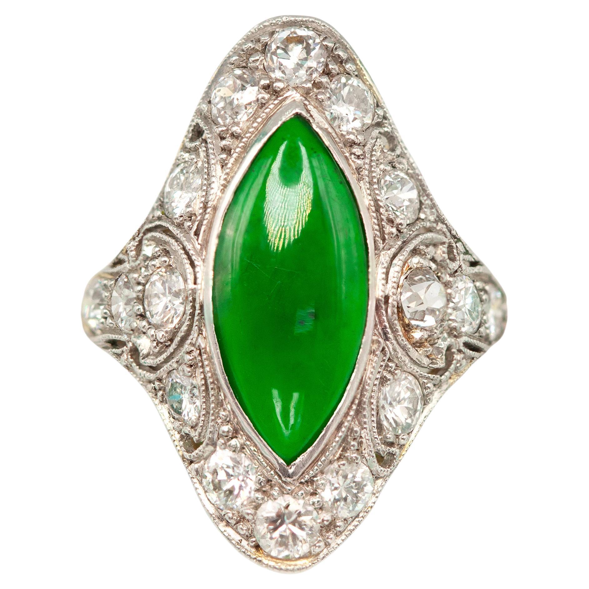 Art Deco Platinum Jade and Diamond Ring, circa 1920s For Sale