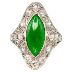 Art Deco Platinum Jade and Diamond Ring, circa 1920s
